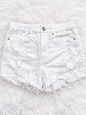 White Distressed Denim Shorts - Women's Summer